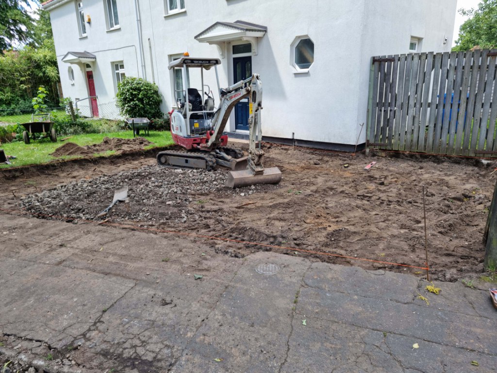 This is a photo of a dig out being carried out by Faversham Driveways in preparation for a block paving driveway